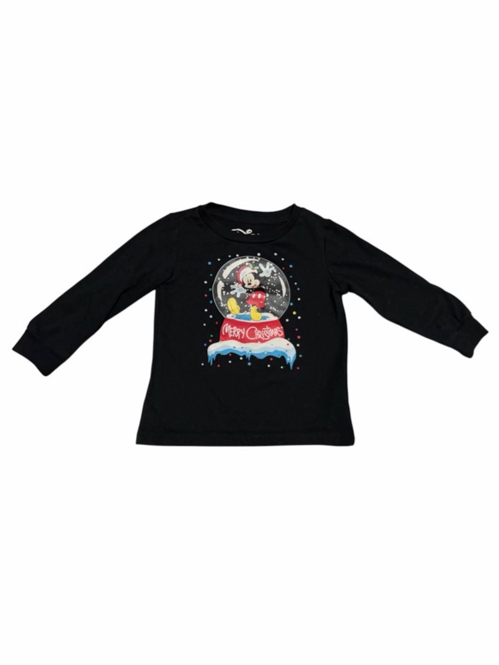 Disney Black Long-Sleeve Kids' Mickey Mouse Christmas Snow Globe Tee